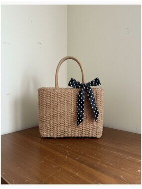 Straw Top-Handle Handbag Handmade Weaving Satchel Tote Beach Bag